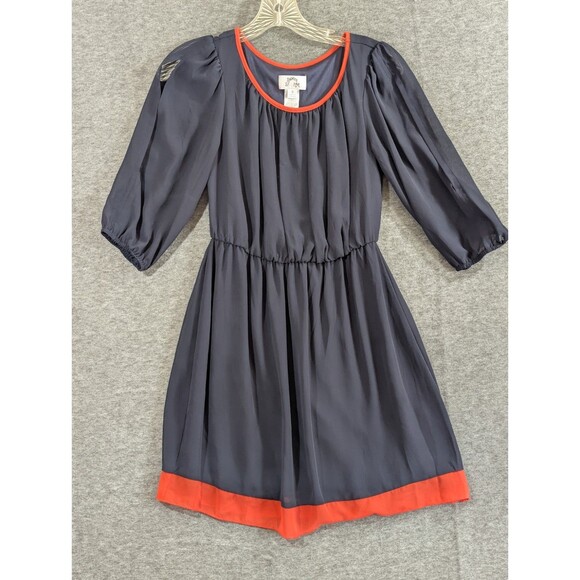 Sweet Storm Dress Peek a Boo Sleeve Navy Orange Detail Womans Size Small - Picture 3 of 16